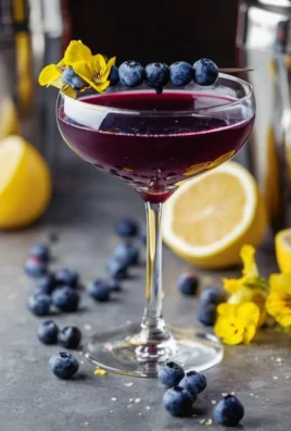 A refreshing Blueberry Limoncello Martini served in a cocktail glass with blueberries and lemon zest.