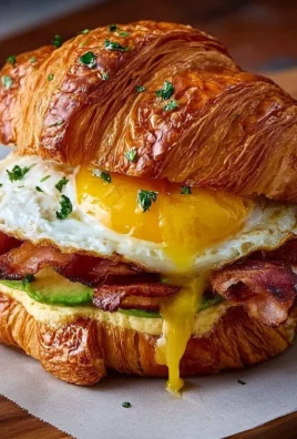 Breakfast Croissant Sandwich with egg, cheese, and ham served on a flaky croissant
