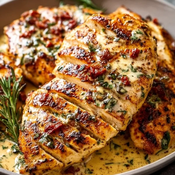 Plate of Juicy Marry Me Chicken garnished with herbs