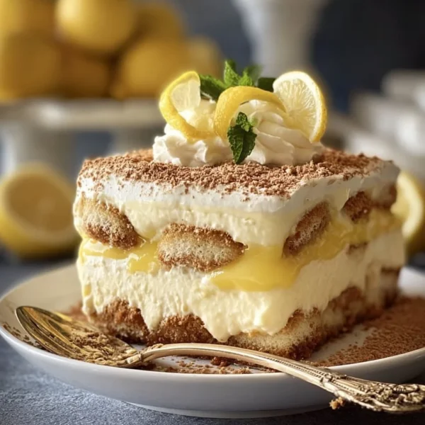 Delicious Limoncello Tiramisu dessert with mascarpone and lemon flavor