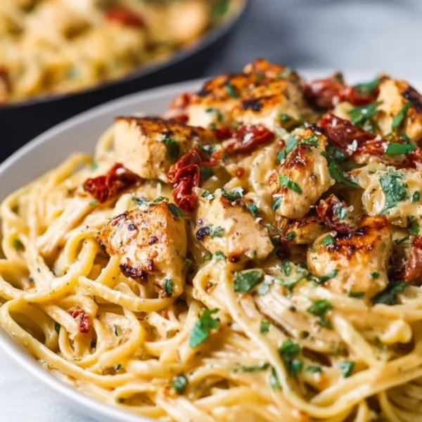 Delicious Marry Me Chicken Pasta served on a plate with fresh herbs