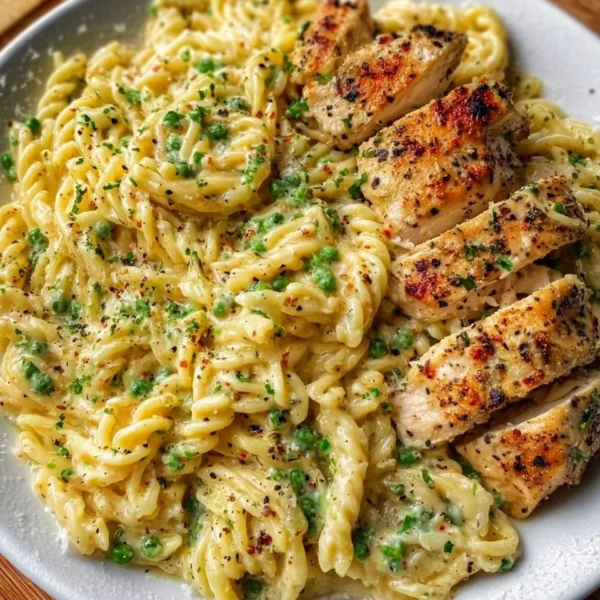 Creamy garlic parmesan chicken pasta in a bowl garnished with parsley