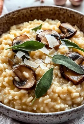 Delicious authentic Mushroom Sage Risotto garnished with fresh sage leaves