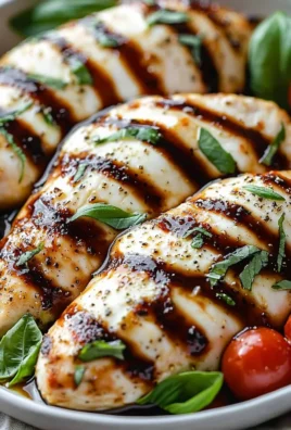 Balsamic baked chicken breast topped with mozzarella cheese on a plate