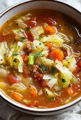 Homemade cabbage soup served in a bowl with fresh herbs on top.