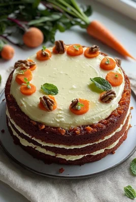 Deliciously moist carrot cake decorated with cream cheese frosting.