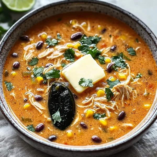 Bowl of hearty Chicken Poblano Soup with fresh ingredients and vibrant colors.