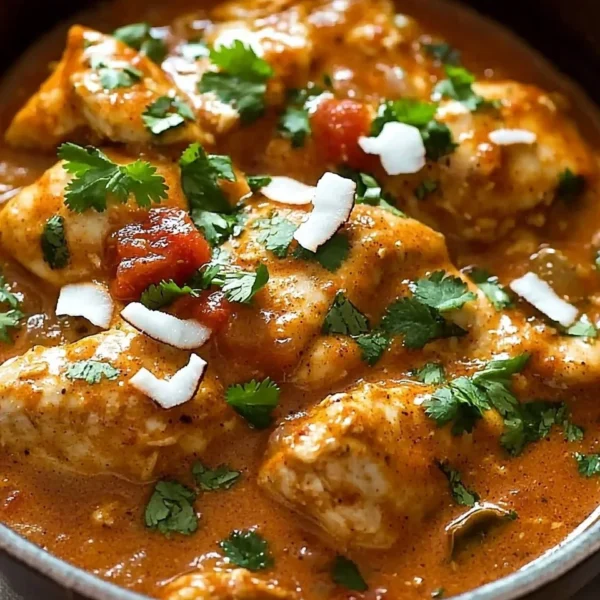 Delicious coconut chicken served with fresh herbs and spices