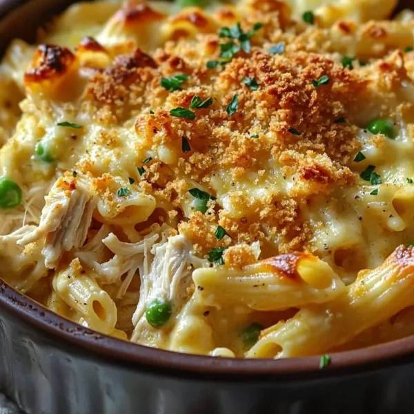 Delicious Crazy Good Chicken Pasta Casserole baked and ready to serve