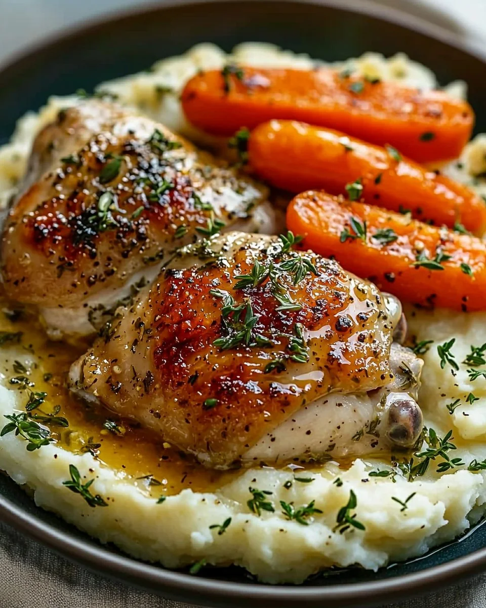 Creamy Herb Chicken with Mashed Potatoes and Honey Glazed Carrots