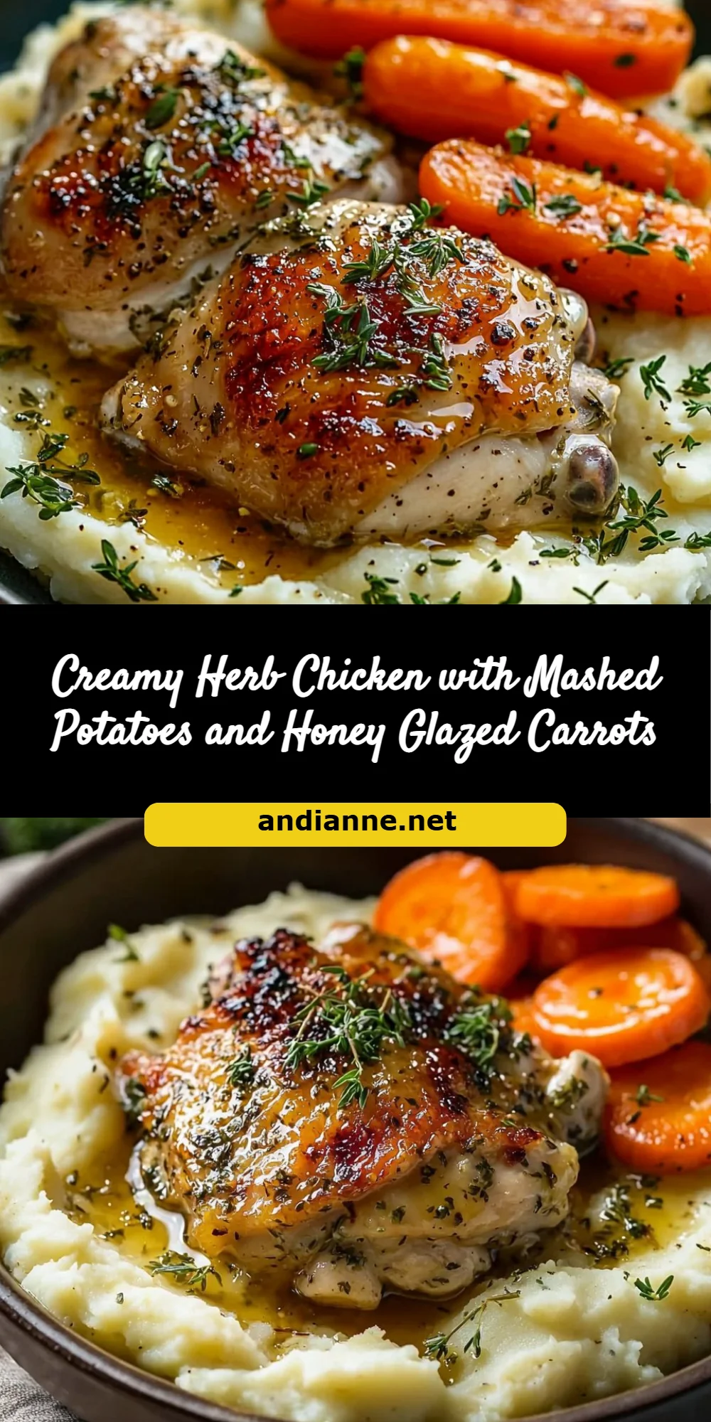 Creamy Herb Chicken with Mashed Potatoes and Honey Glazed Carrots
