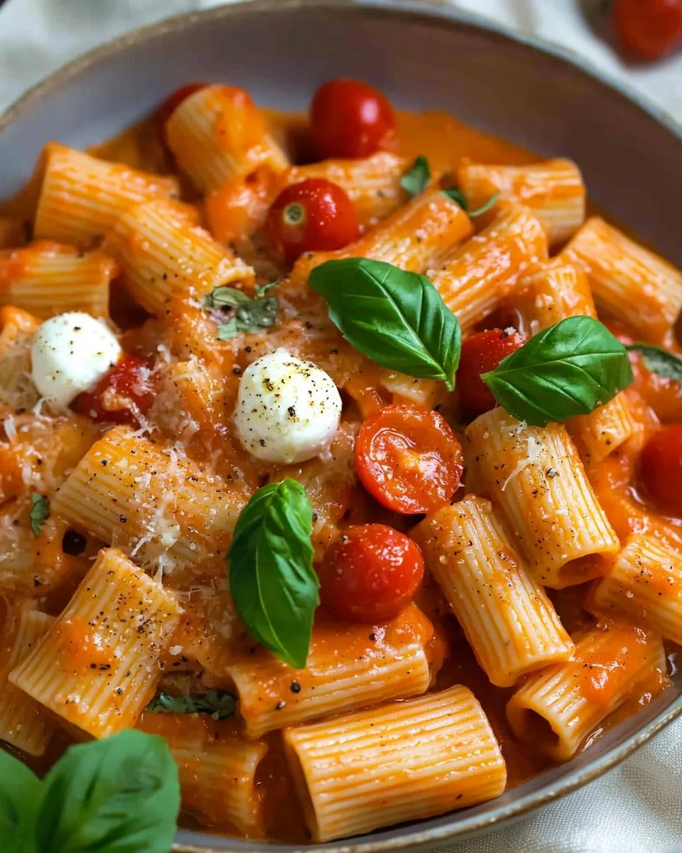 Creamy Rigatoni with Tomato Sauce