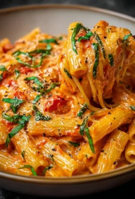 Creamy tomato garlic pasta dish garnished with fresh basil and parmesan cheese