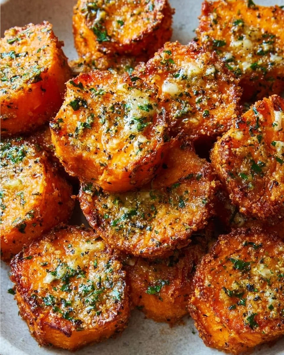 Crispy Baked Sweet Potato Bites Parmesan Herb Butter