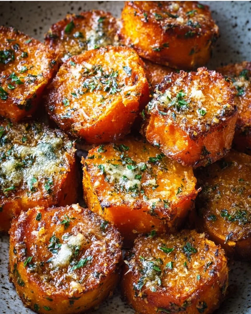 Crispy Baked Sweet Potato Bites Parmesan Herb Butter