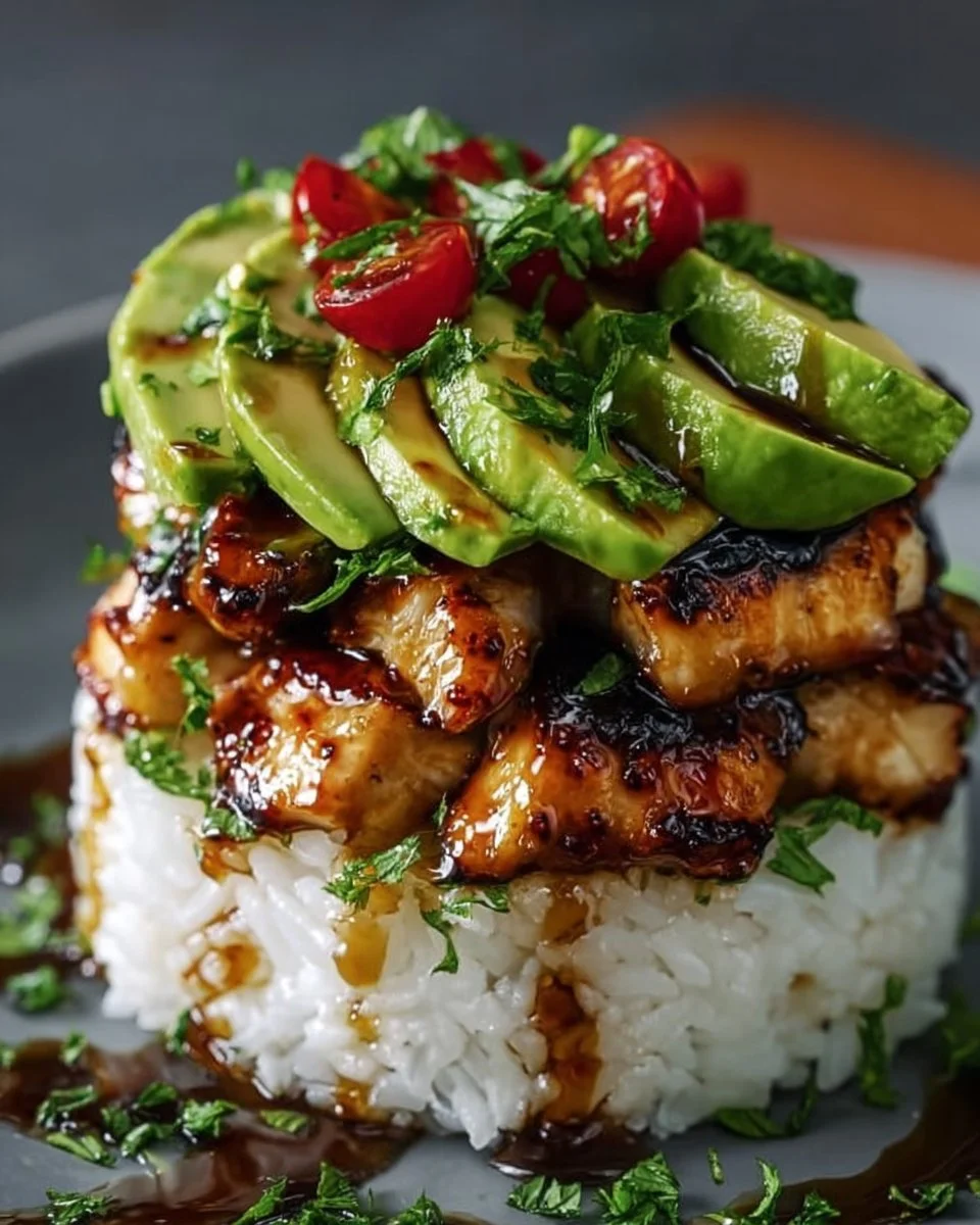 Delicious Honey Lime Chicken & Avocado Rice Stack Recipe