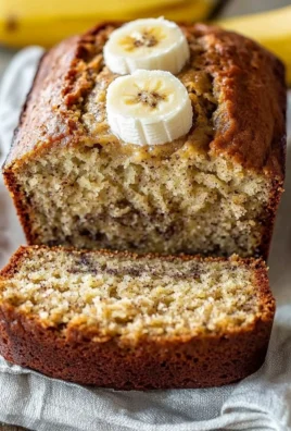 Sliced easy banana bread on a wooden cutting board, fresh and moist