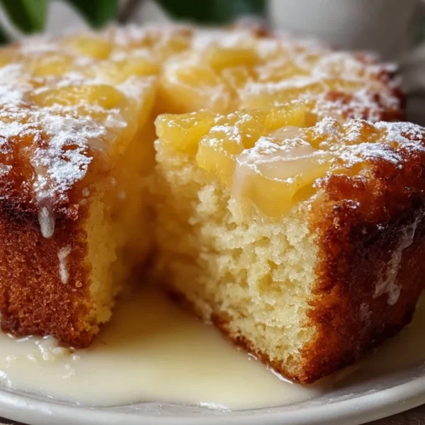 Easy Easter Pineapple Heaven Cake topped with pineapple and coconut