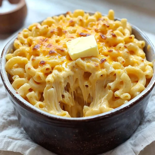 Bowl of easy no-roux, no-egg Mac & Cheese topped with breadcrumbs.