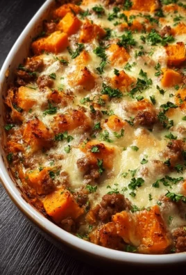 Ground Turkey Sweet Potato Bake dish served in a casserole dish.