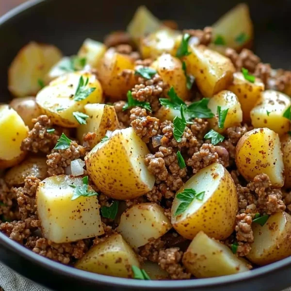 Ground turkey with potatoes dish displayed on a plate