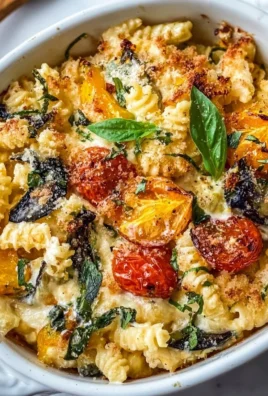 Healthy baked feta pasta dish with colorful vegetables and herbs