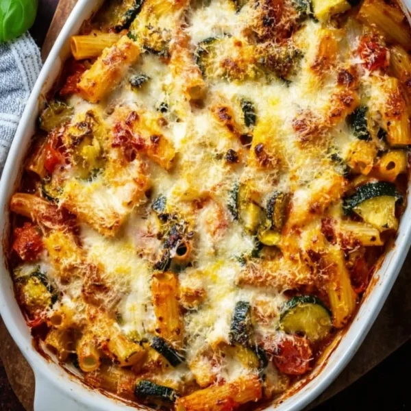 Healthy Mediterranean Vegetable Pasta Bake with fresh vegetables and pasta