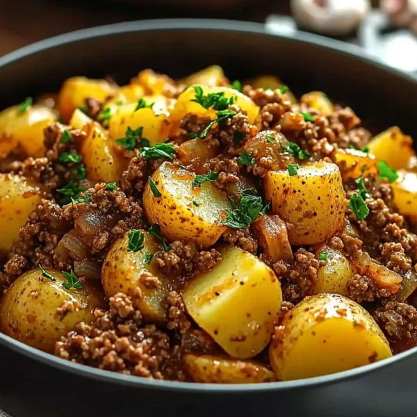 Delicious hearty ground beef and potatoes dish served in a bowl