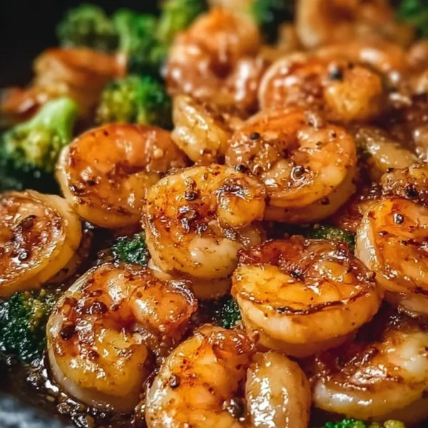High-protein honey garlic shrimp served with vegetables on a plate