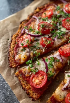 High protein quinoa chickpea pizza topped with fresh vegetables