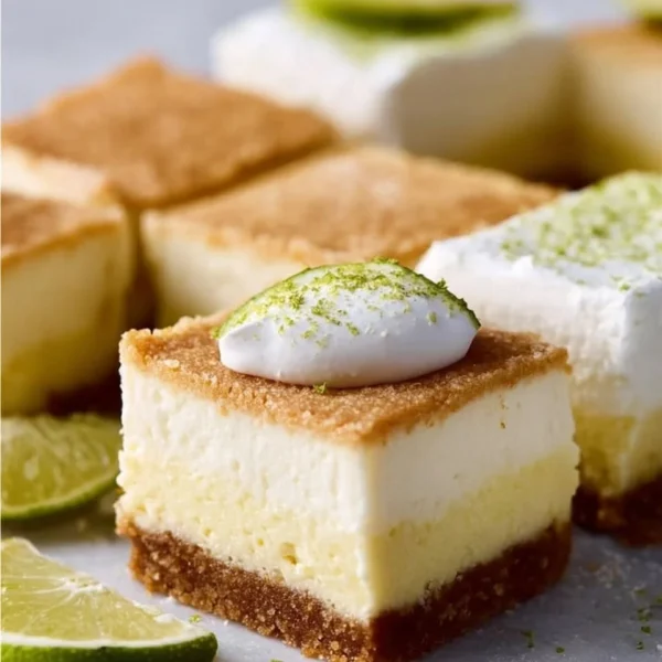 Delicious Key Lime Pie Bars served on a plate with a lime slice garnish