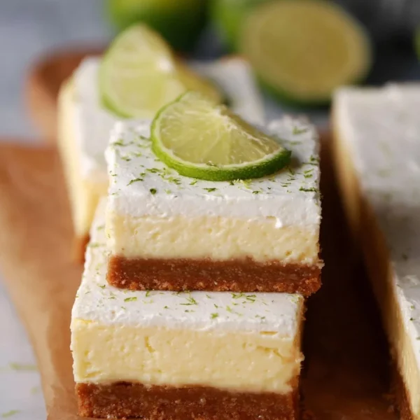 Delicious Key Lime Pie Bars topped with whipped cream and lime zest