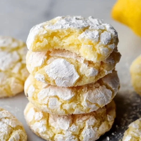 Delicious Lemon Crinkle Cookies with powdered sugar on a plate
