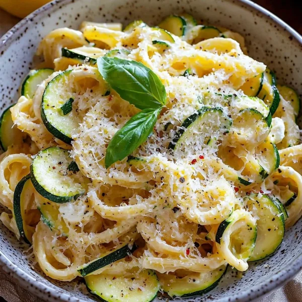 Lemon ricotta zucchini pasta served in a bowl with fresh herbs