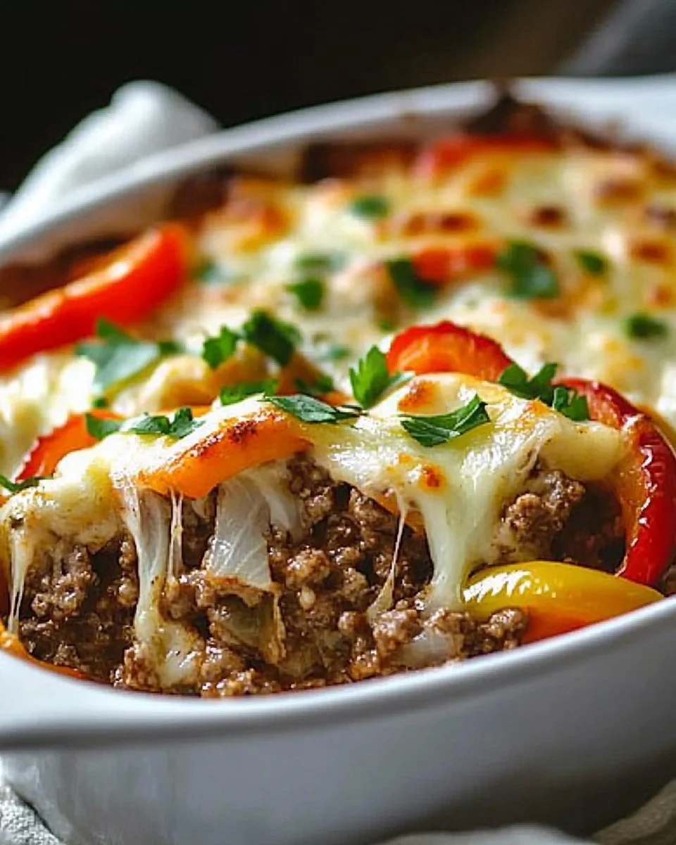 Low Carb Philly Cheesesteak Casserole