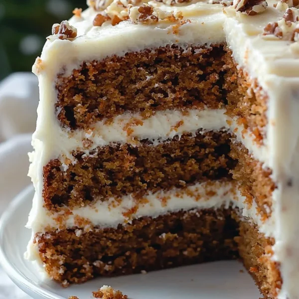 Delicious slice of homemade carrot cake on a plate with cream cheese frosting
