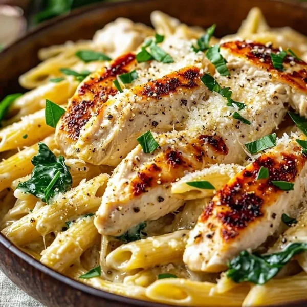Creamy Parmesan Marry Me Chicken Pasta served in a bowl with fresh herbs