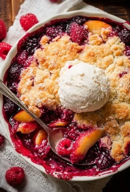 Delicious Peach Raspberry Cobbler fresh out of the oven