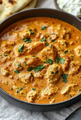 Delicious homemade butter chicken served with rice and garnished with cilantro.