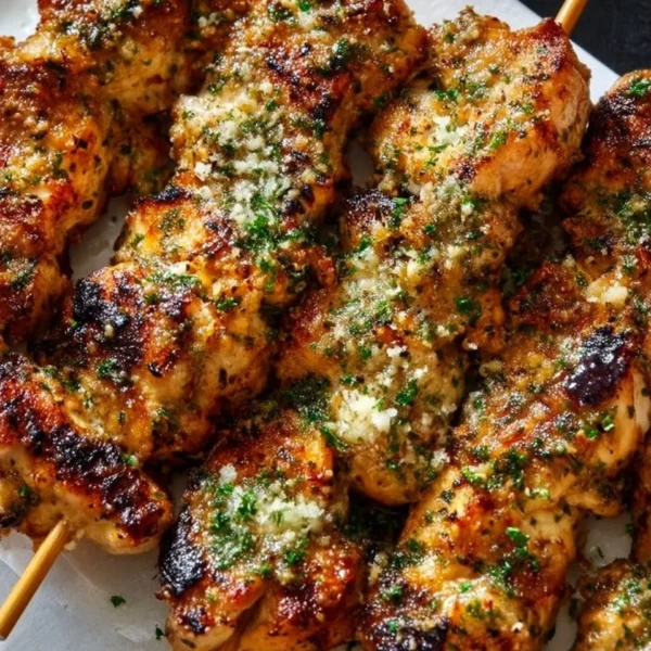 Ranch Garlic Parmesan Chicken Skewers grilled to perfection