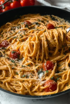 Roasted tomato and garlic ricotta pasta garnished with fresh herbs