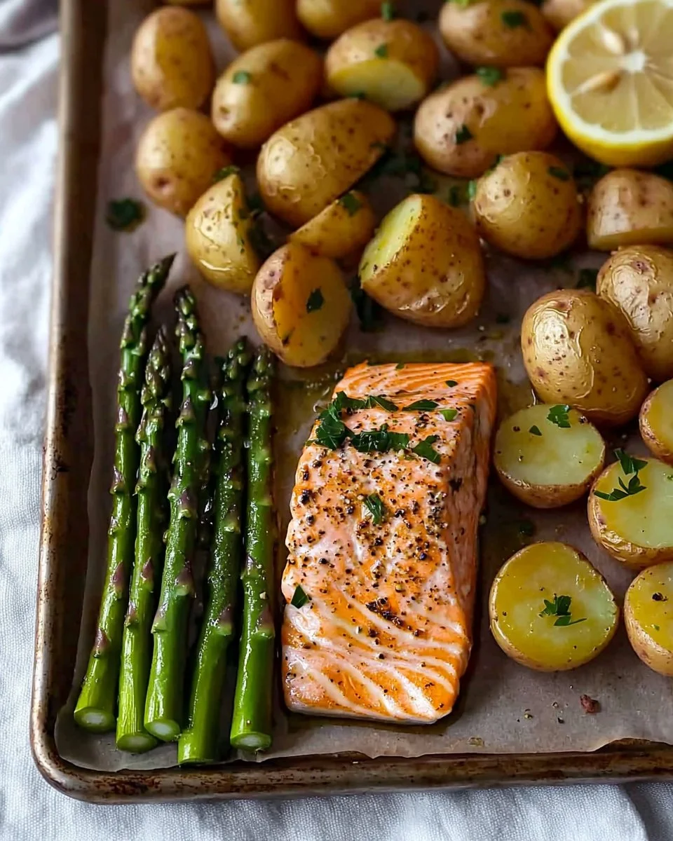 Salmon, Potato, and Asparagus Sheet Pan Meal