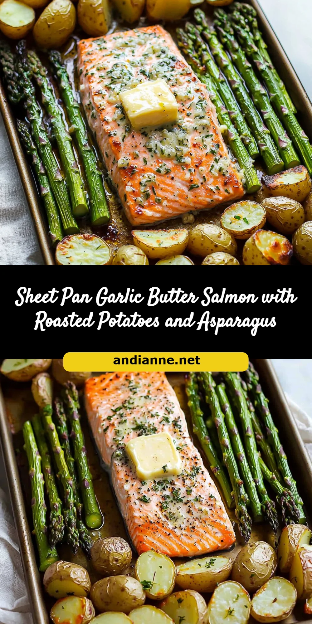 Sheet Pan Garlic Butter Salmon with Roasted Potatoes and Asparagus