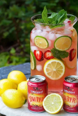 Refreshing sparkling lemonade punch in a glass with lemon slices and mint