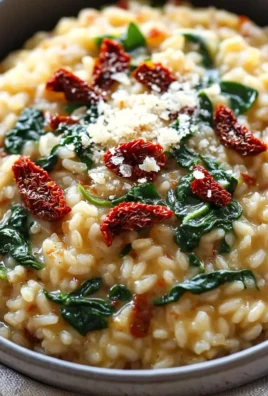 Creamy Sun-Dried Tomato and Spinach Risotto bowl garnished with fresh herbs