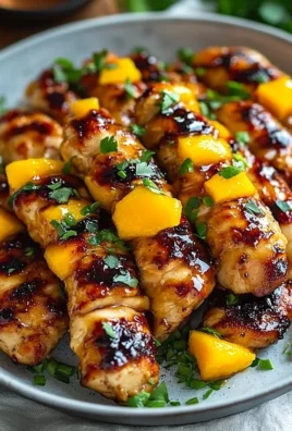 Mango glazed chicken served with vibrant vegetables and a drizzle of sauce