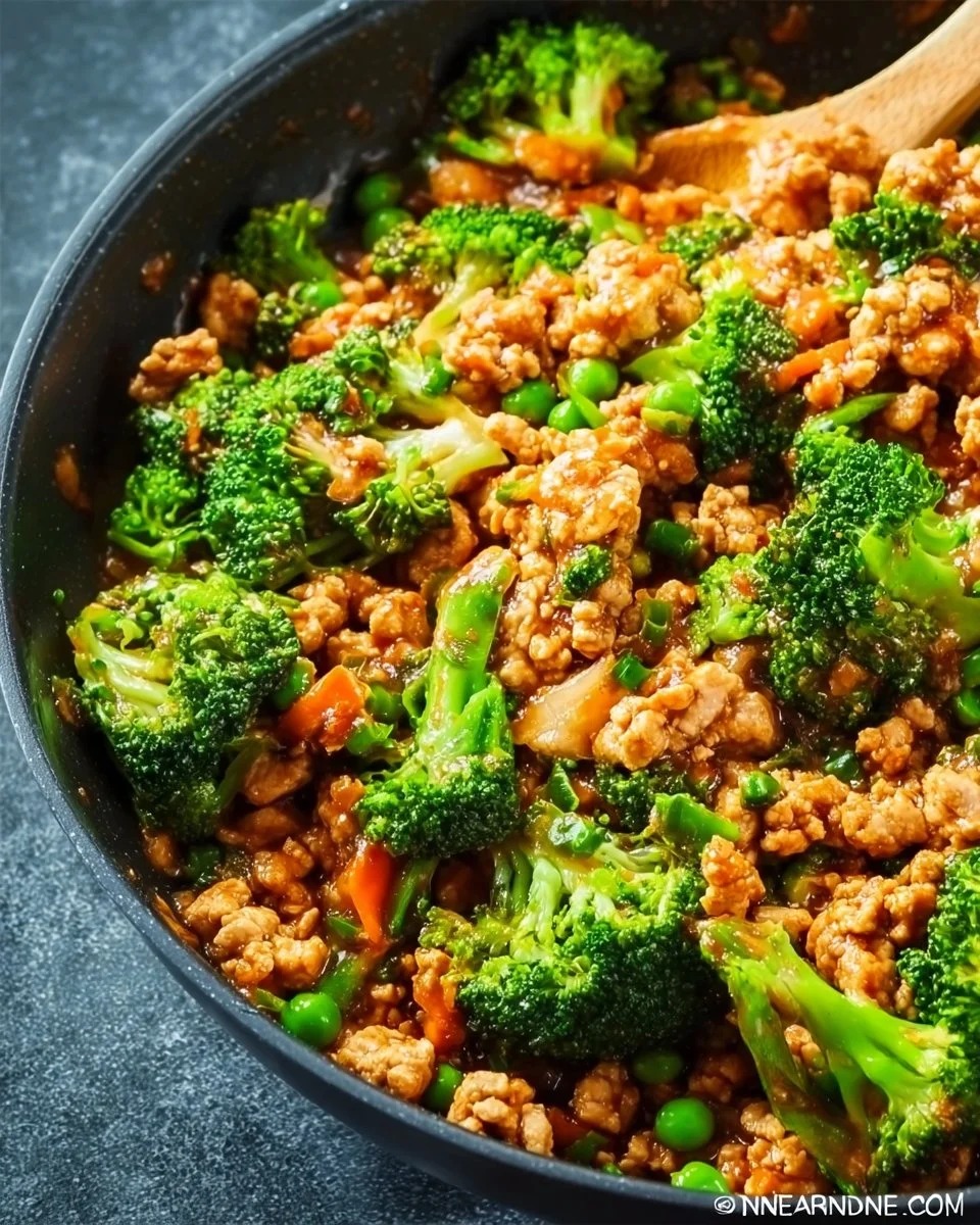 Teriyaki Ground Turkey with Broccoli and Peas