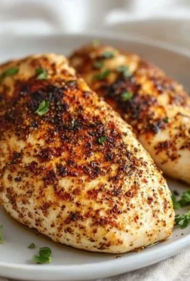 Juicy air fryer chicken breast served on a plate with herbs and spices