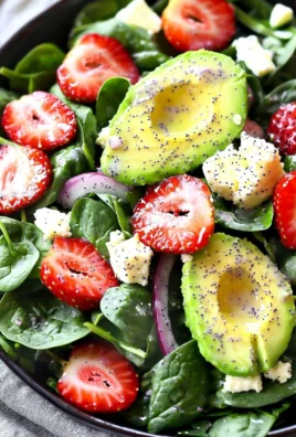 Avocado Strawberry Spinach Salad with poppy seed dressing