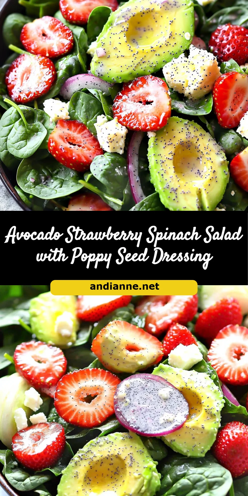 Avocado Strawberry Spinach Salad with Poppy Seed Dressing